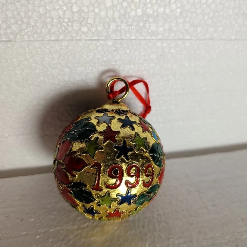 2000 Vintage NYCO Cloissone Ornament Holly Leaves & Berries -‎ Enameled 1999 Y2K